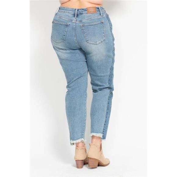 Judy Blue Full Size Vintage Wash Side Panel Detail with Fray Hem Slim Plus Size - Picture 3 of 3
